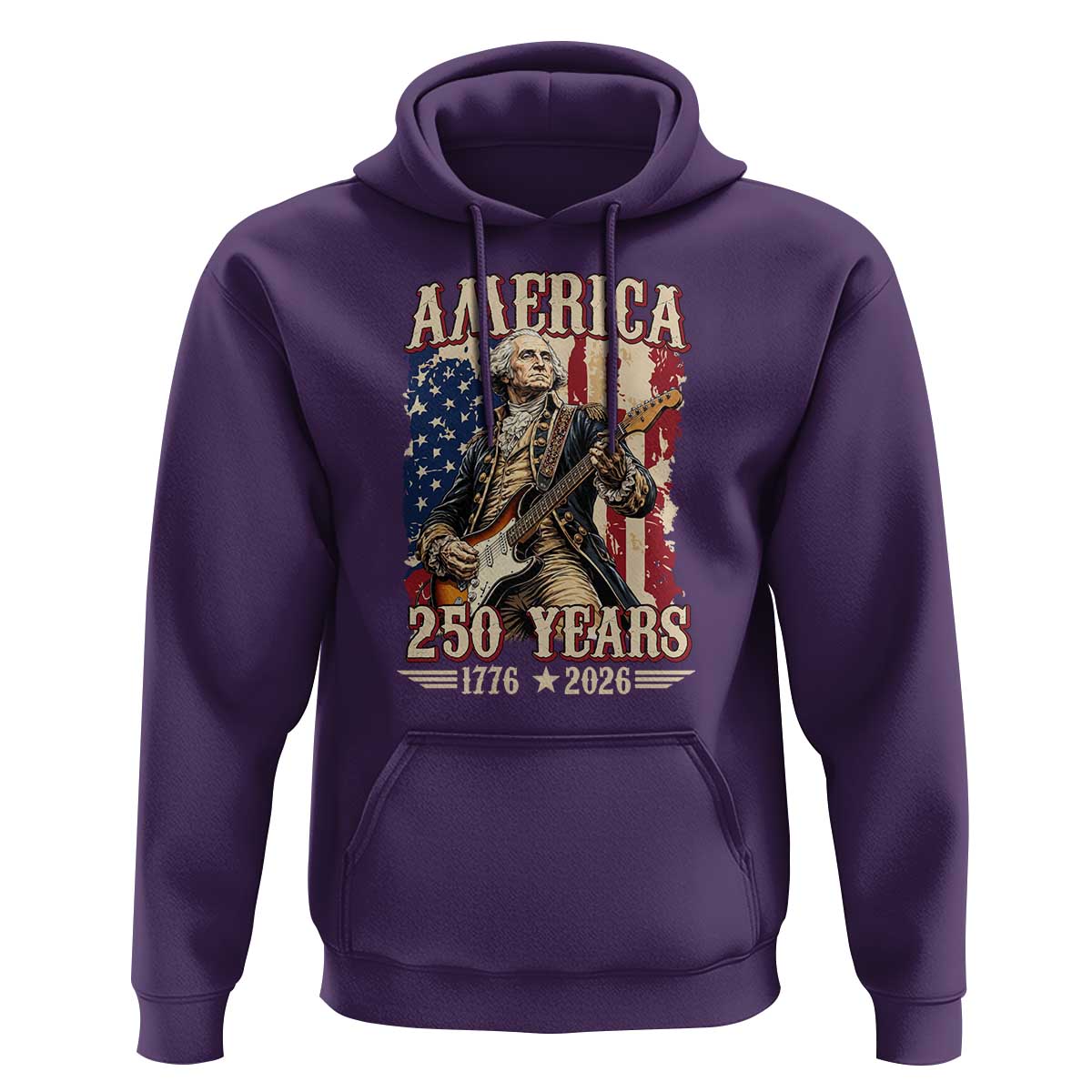 America 250 Years George Washington Rock Star Hoodie Funny Electric Guitar Player Vintage American Flag 1776 to 2026 Semiquincentennial
