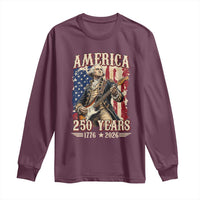 America 250 Years George Washington Rock Star Long Sleeve Shirt Funny Electric Guitar Player Vintage American Flag 1776 to 2026 Semiquincentennial