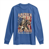 America 250 Years George Washington Rock Star Long Sleeve Shirt Funny Electric Guitar Player Vintage American Flag 1776 to 2026 Semiquincentennial
