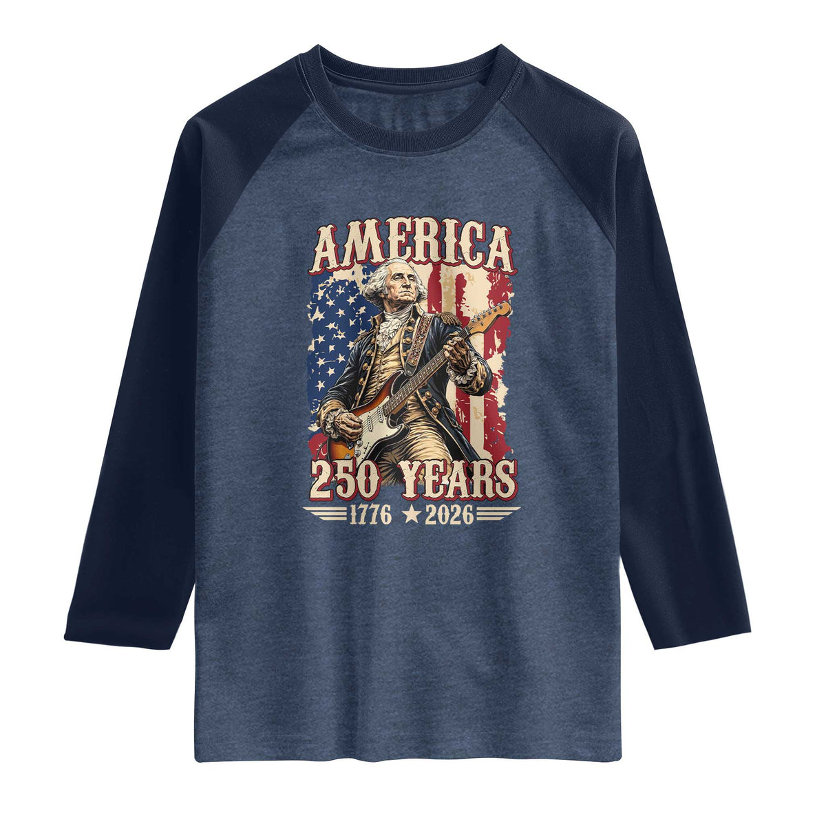 America 250 Years George Washington Rock Star Raglan Shirt Funny Electric Guitar Player Vintage American Flag 1776 to 2026 Semiquincentennial