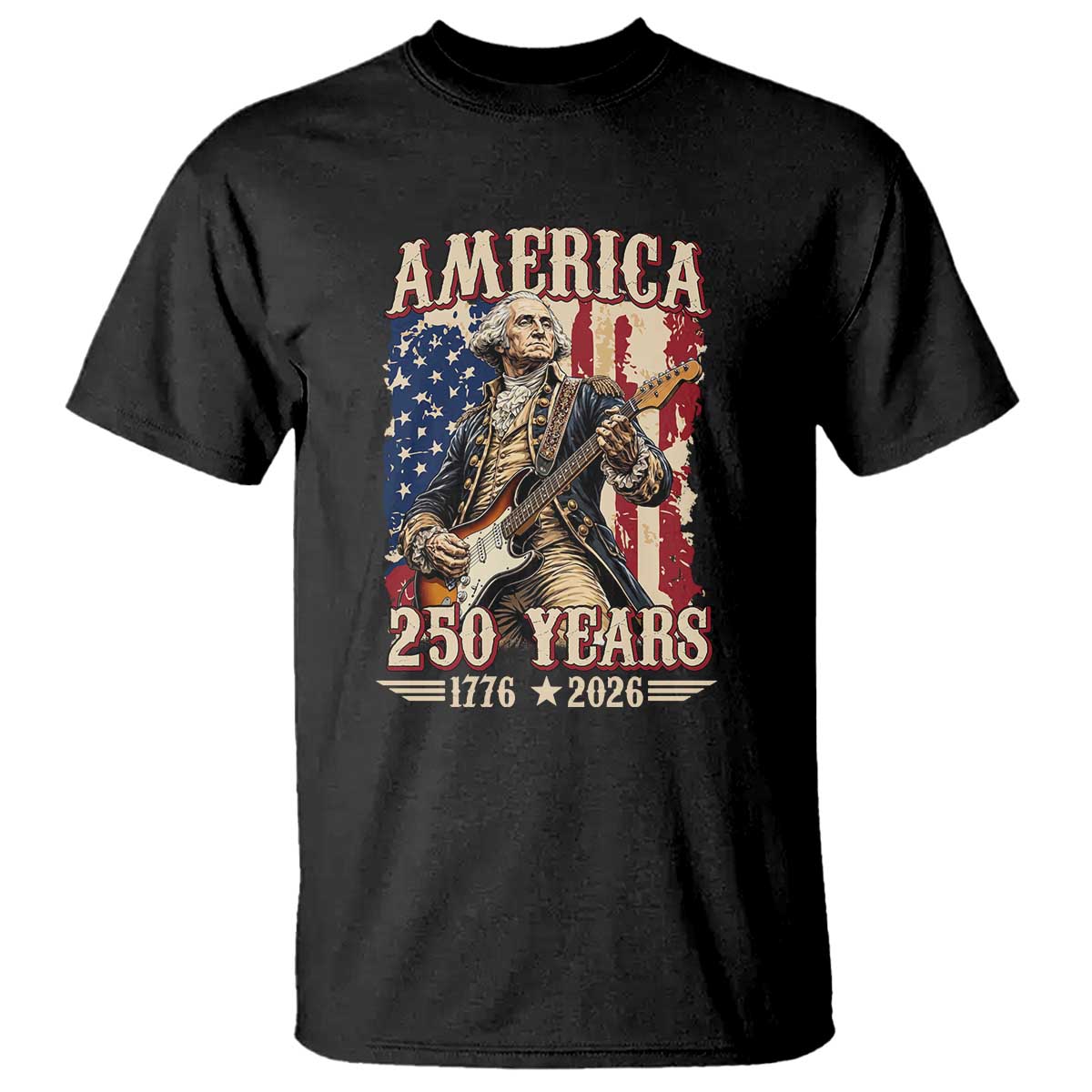 America 250 Years George Washington Rock Star T Shirt Funny Electric Guitar Player Vintage American Flag 1776 to 2026 Semiquincentennial