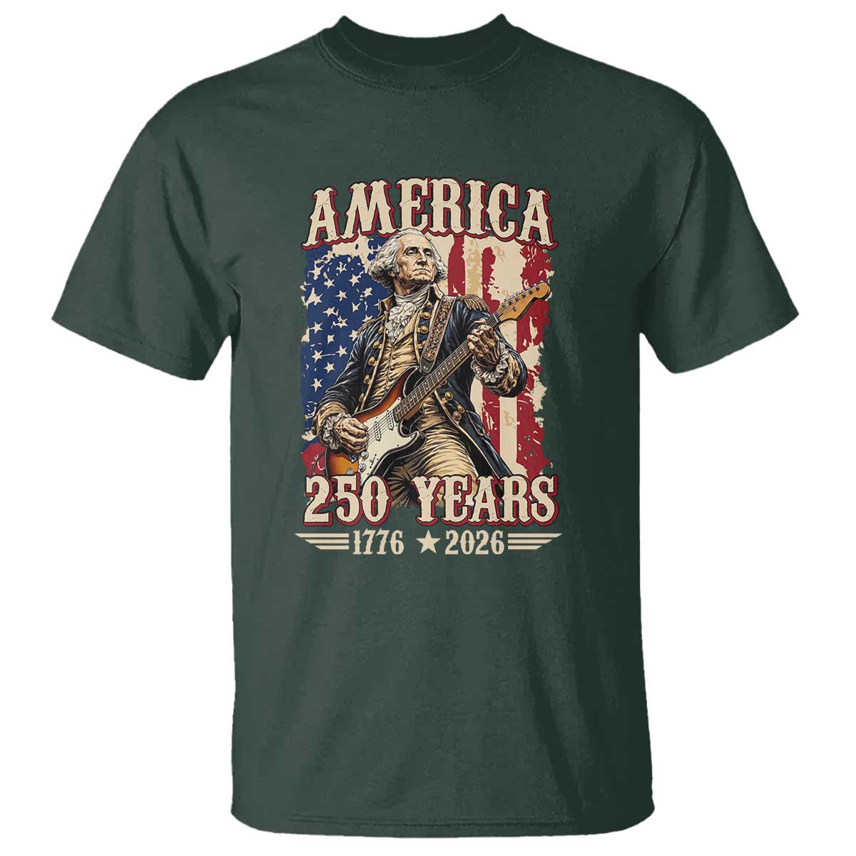 America 250 Years George Washington Rock Star T Shirt Funny Electric Guitar Player Vintage American Flag 1776 to 2026 Semiquincentennial