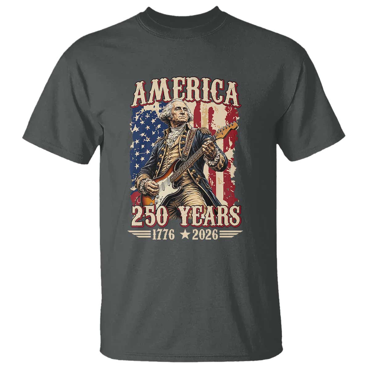 America 250 Years George Washington Rock Star T Shirt Funny Electric Guitar Player Vintage American Flag 1776 to 2026 Semiquincentennial