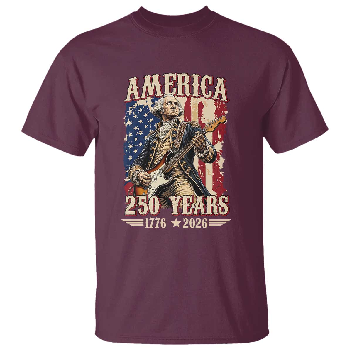 America 250 Years George Washington Rock Star T Shirt Funny Electric Guitar Player Vintage American Flag 1776 to 2026 Semiquincentennial