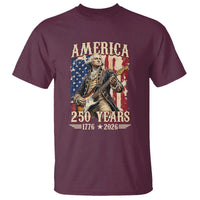 America 250 Years George Washington Rock Star T Shirt Funny Electric Guitar Player Vintage American Flag 1776 to 2026 Semiquincentennial
