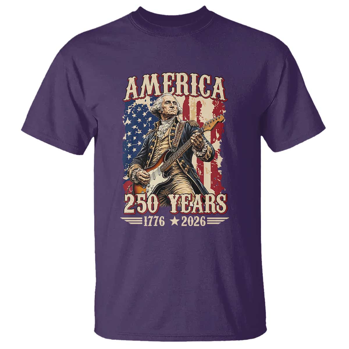 America 250 Years George Washington Rock Star T Shirt Funny Electric Guitar Player Vintage American Flag 1776 to 2026 Semiquincentennial