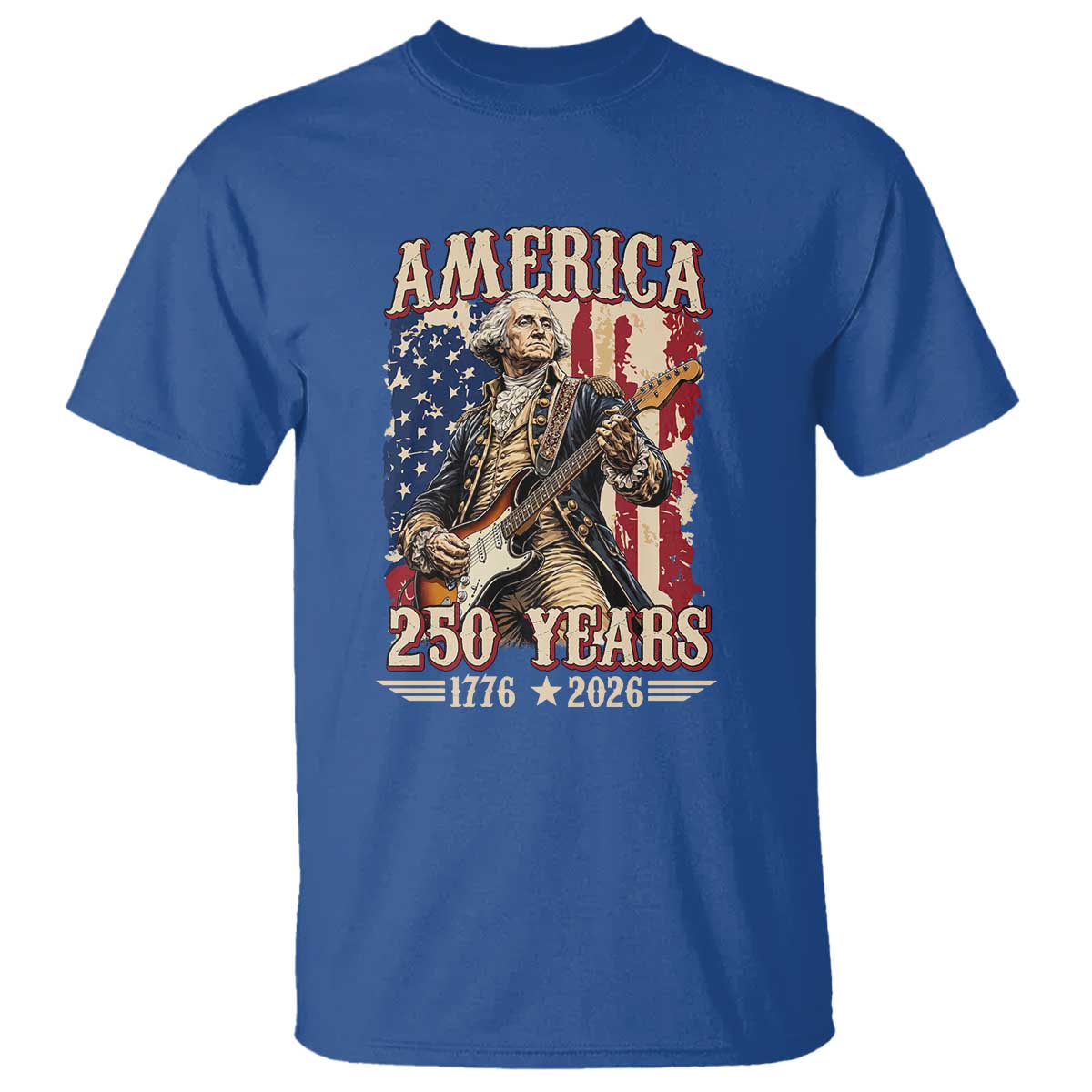 America 250 Years George Washington Rock Star T Shirt Funny Electric Guitar Player Vintage American Flag 1776 to 2026 Semiquincentennial