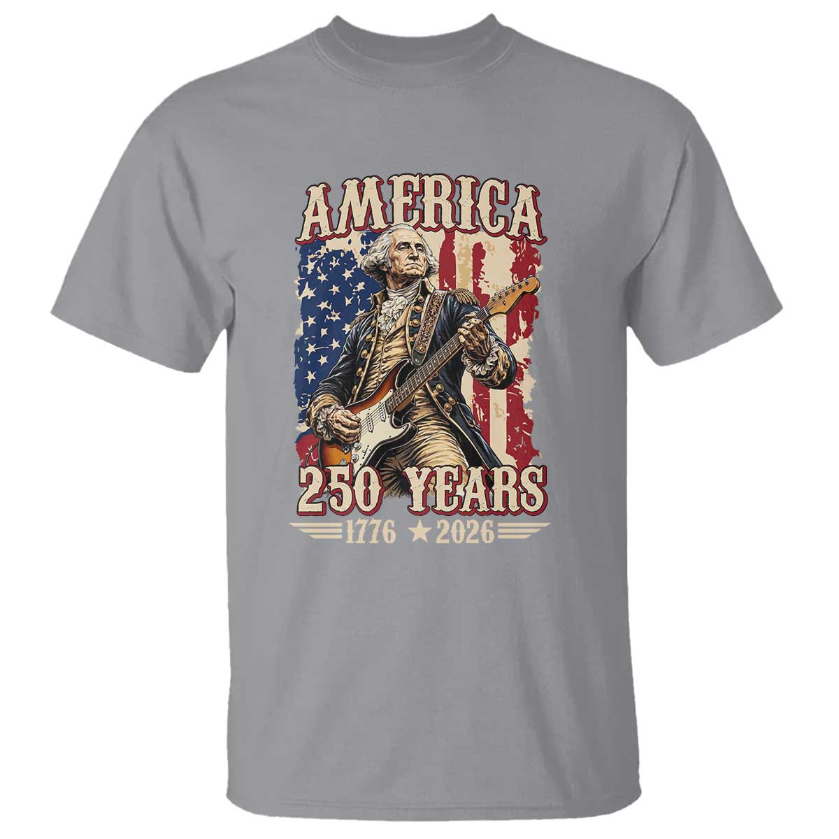 America 250 Years George Washington Rock Star T Shirt Funny Electric Guitar Player Vintage American Flag 1776 to 2026 Semiquincentennial