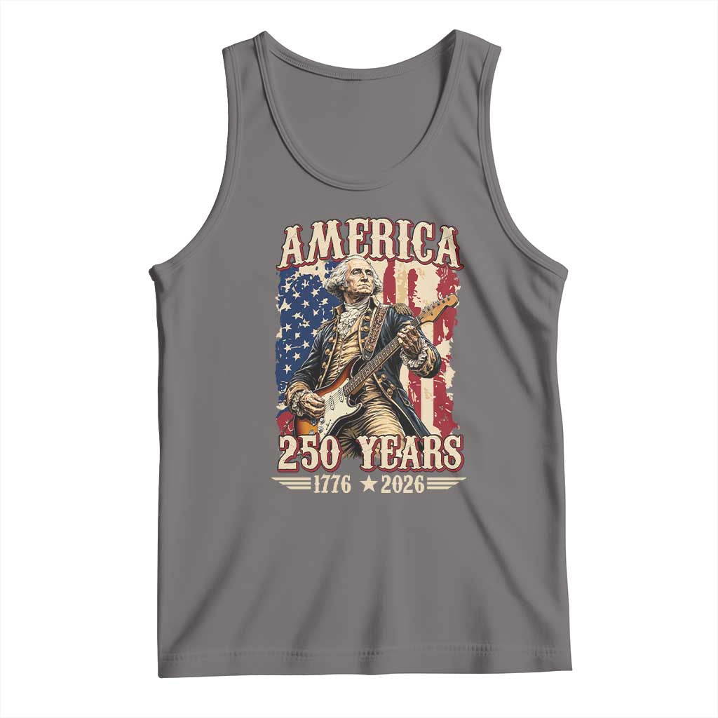 America 250 Years George Washington Rock Star Tank Top Funny Electric Guitar Player Vintage American Flag 1776 to 2026 Semiquincentennial