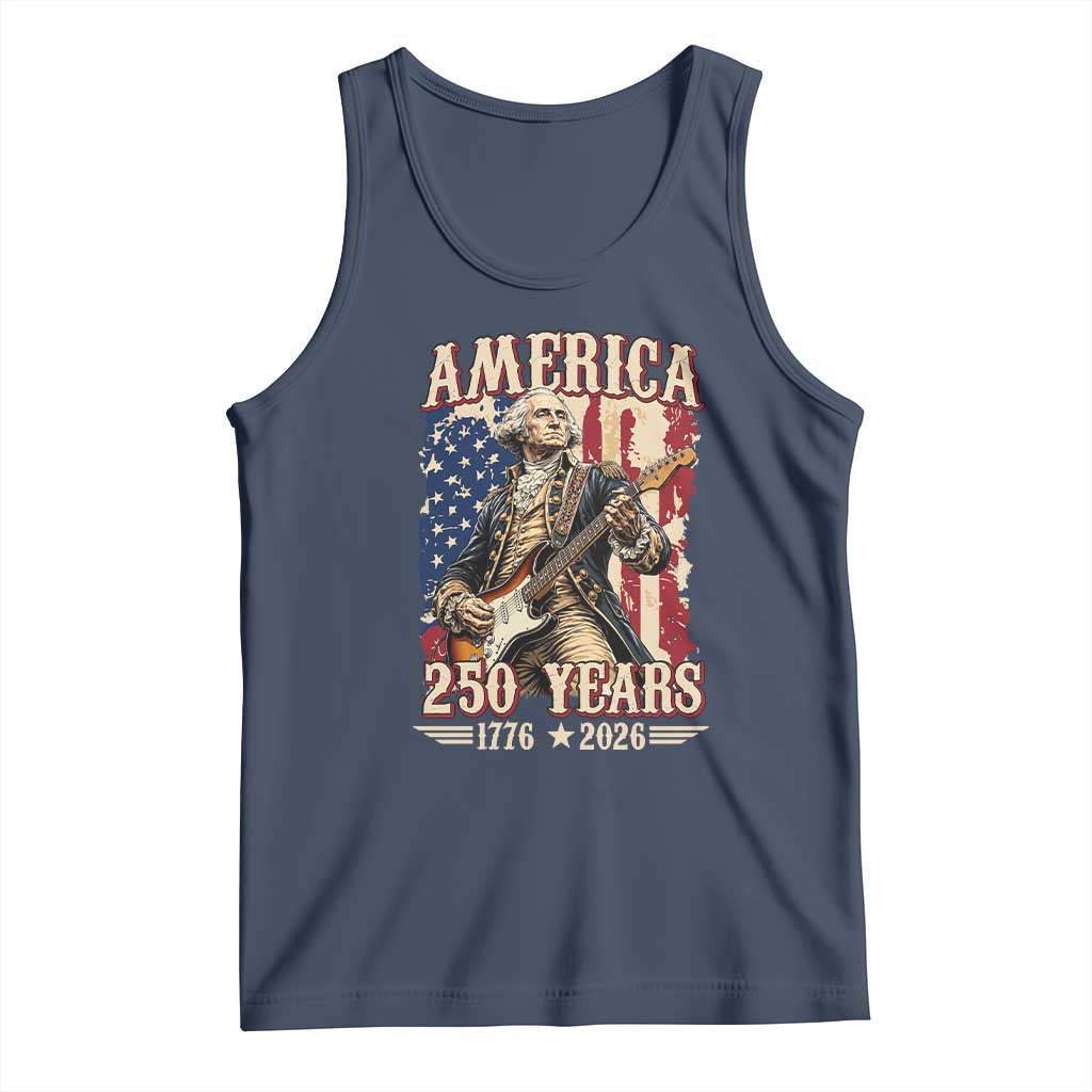 America 250 Years George Washington Rock Star Tank Top Funny Electric Guitar Player Vintage American Flag 1776 to 2026 Semiquincentennial