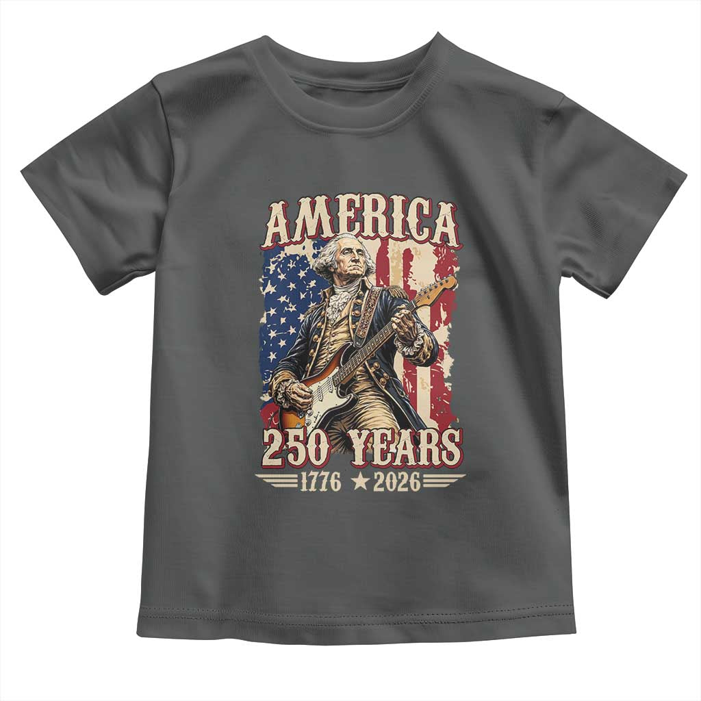 America 250 Years George Washington Rock Star Toddler T Shirt Funny Electric Guitar Player Vintage American Flag 1776 to 2026 Semiquincentennial