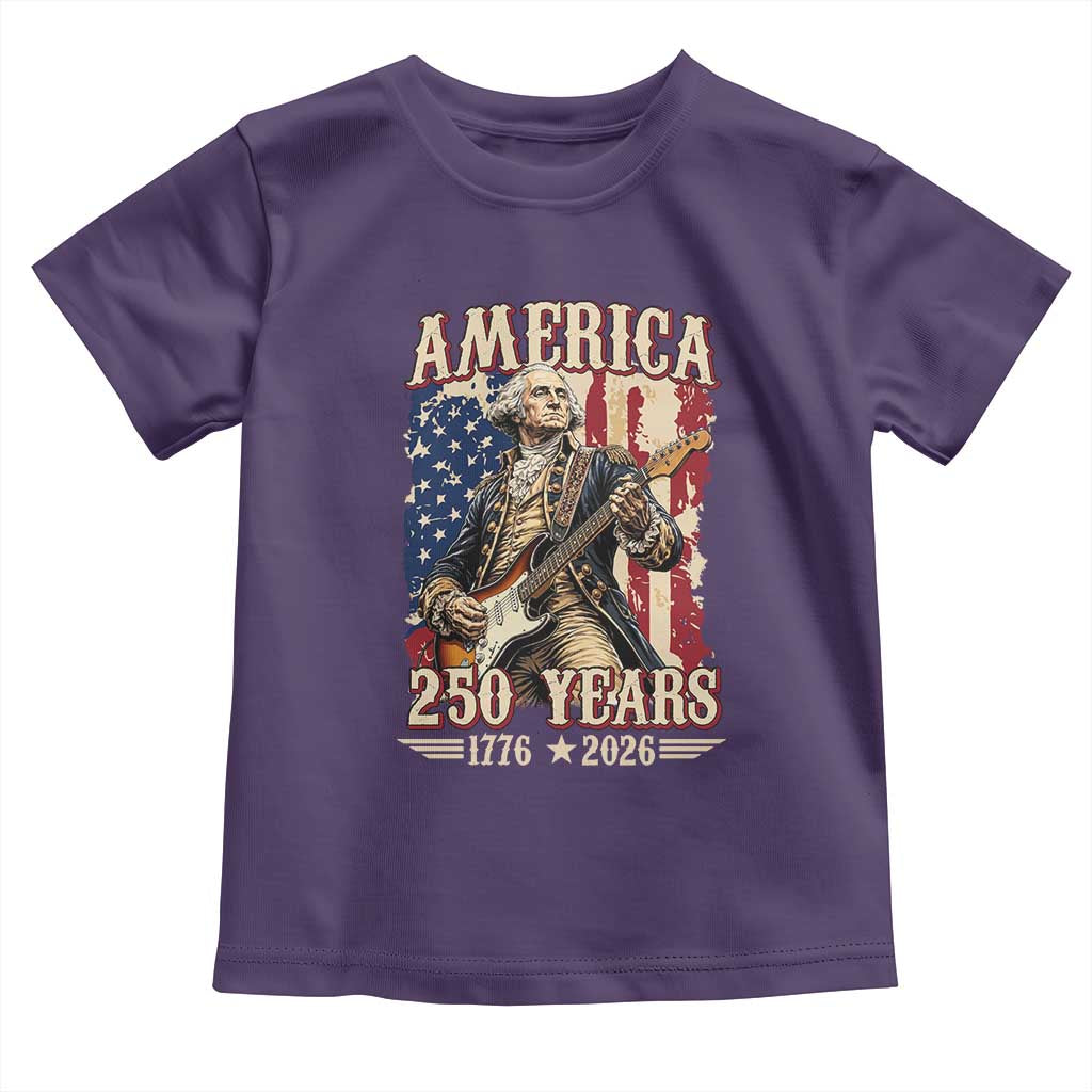 America 250 Years George Washington Rock Star Toddler T Shirt Funny Electric Guitar Player Vintage American Flag 1776 to 2026 Semiquincentennial