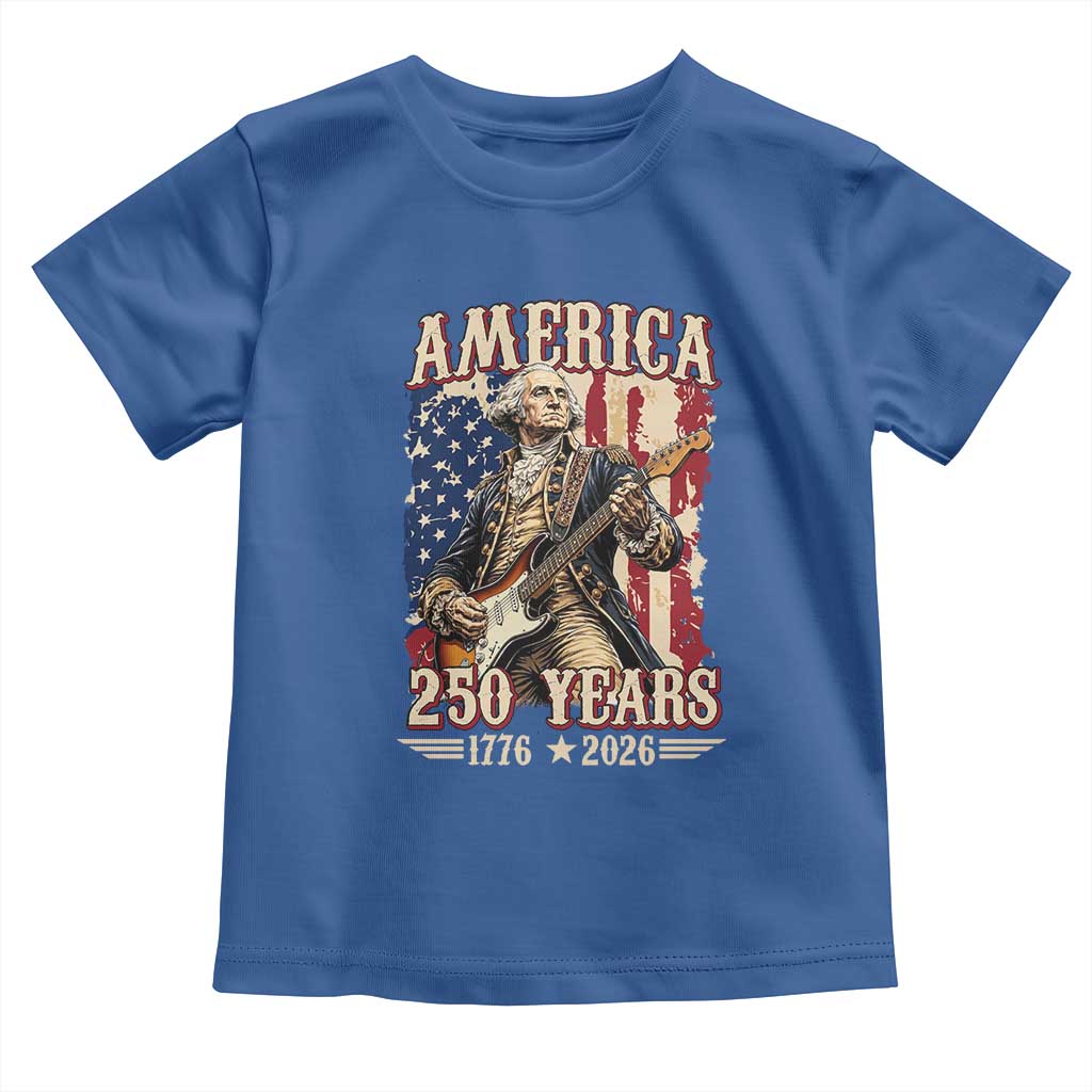 America 250 Years George Washington Rock Star Toddler T Shirt Funny Electric Guitar Player Vintage American Flag 1776 to 2026 Semiquincentennial