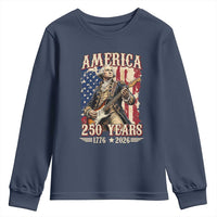 America 250 Years George Washington Rock Star Youth Sweatshirt Funny Electric Guitar Player Vintage American Flag 1776 to 2026 Semiquincentennial