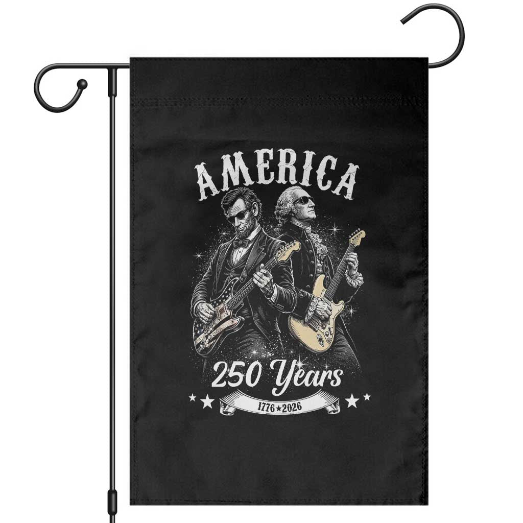 America 250 Years Abraham Lincoln and George Washington Rock Concert Garden Flag Presidents Jamming Electric Guitars 1776 to 2026 Semiquincentennial