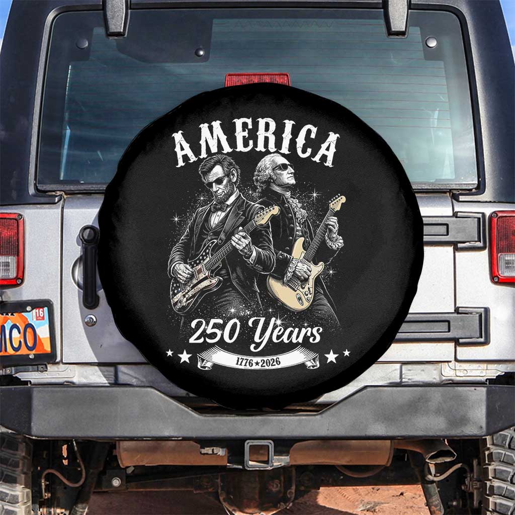 America 250 Years Abraham Lincoln and George Washington Rock Concert Spare Tire Cover Presidents Jamming Electric Guitars 1776 to 2026 Semiquincentennial