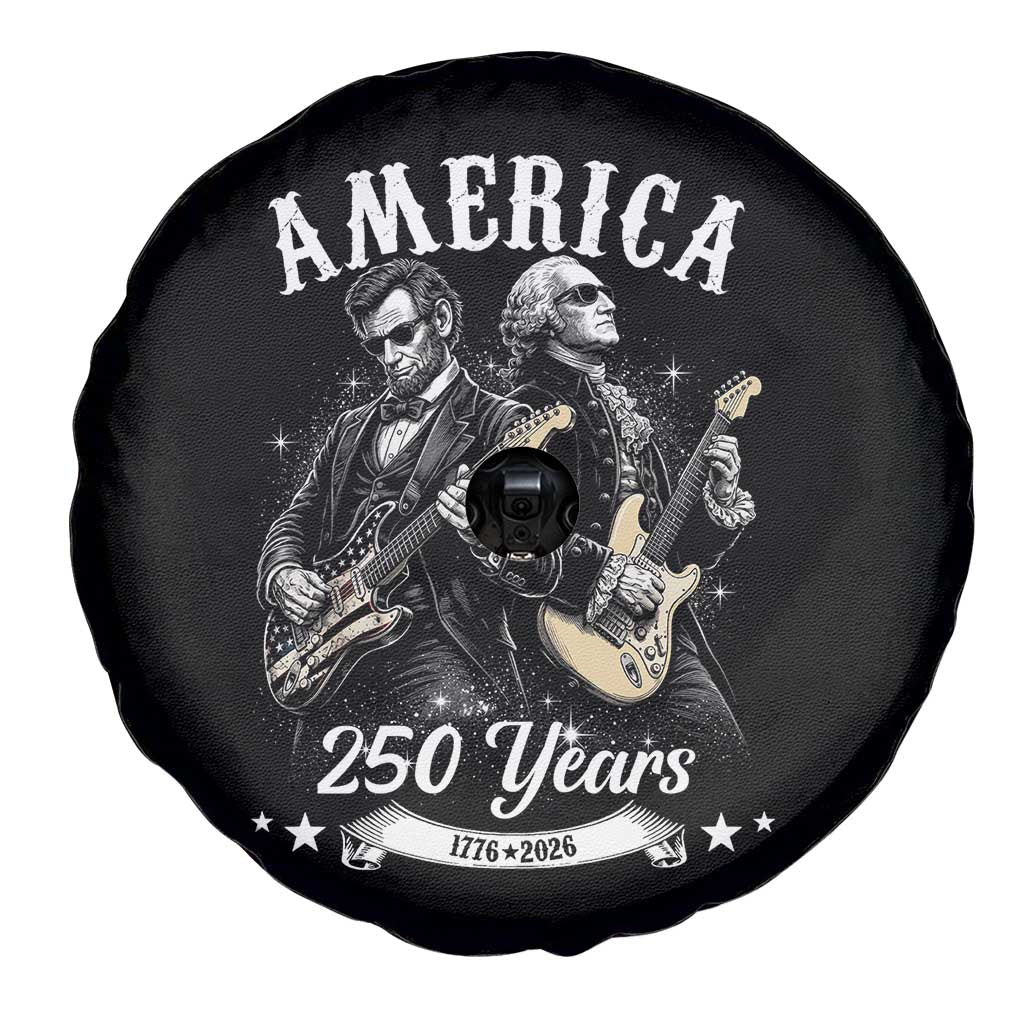 America 250 Years Abraham Lincoln and George Washington Rock Concert Spare Tire Cover Presidents Jamming Electric Guitars 1776 to 2026 Semiquincentennial