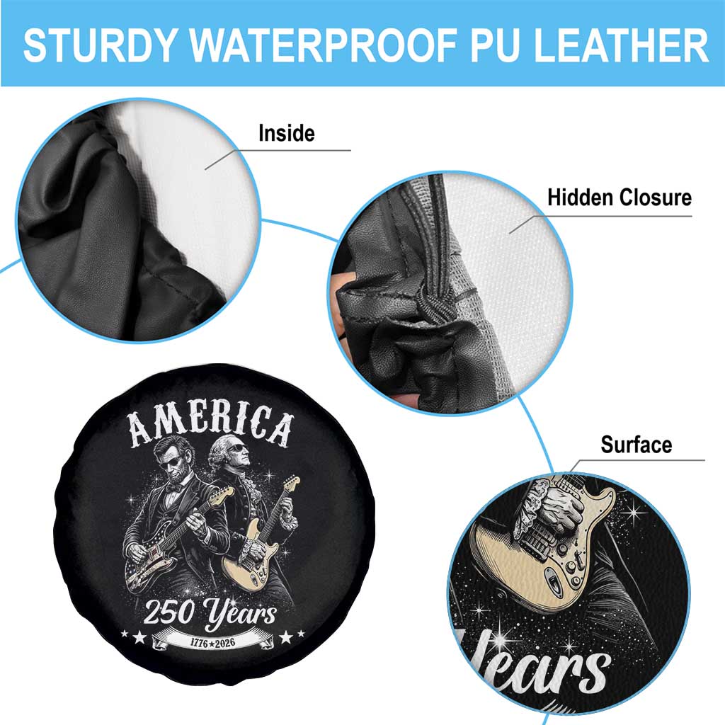 America 250 Years Abraham Lincoln and George Washington Rock Concert Spare Tire Cover Presidents Jamming Electric Guitars 1776 to 2026 Semiquincentennial