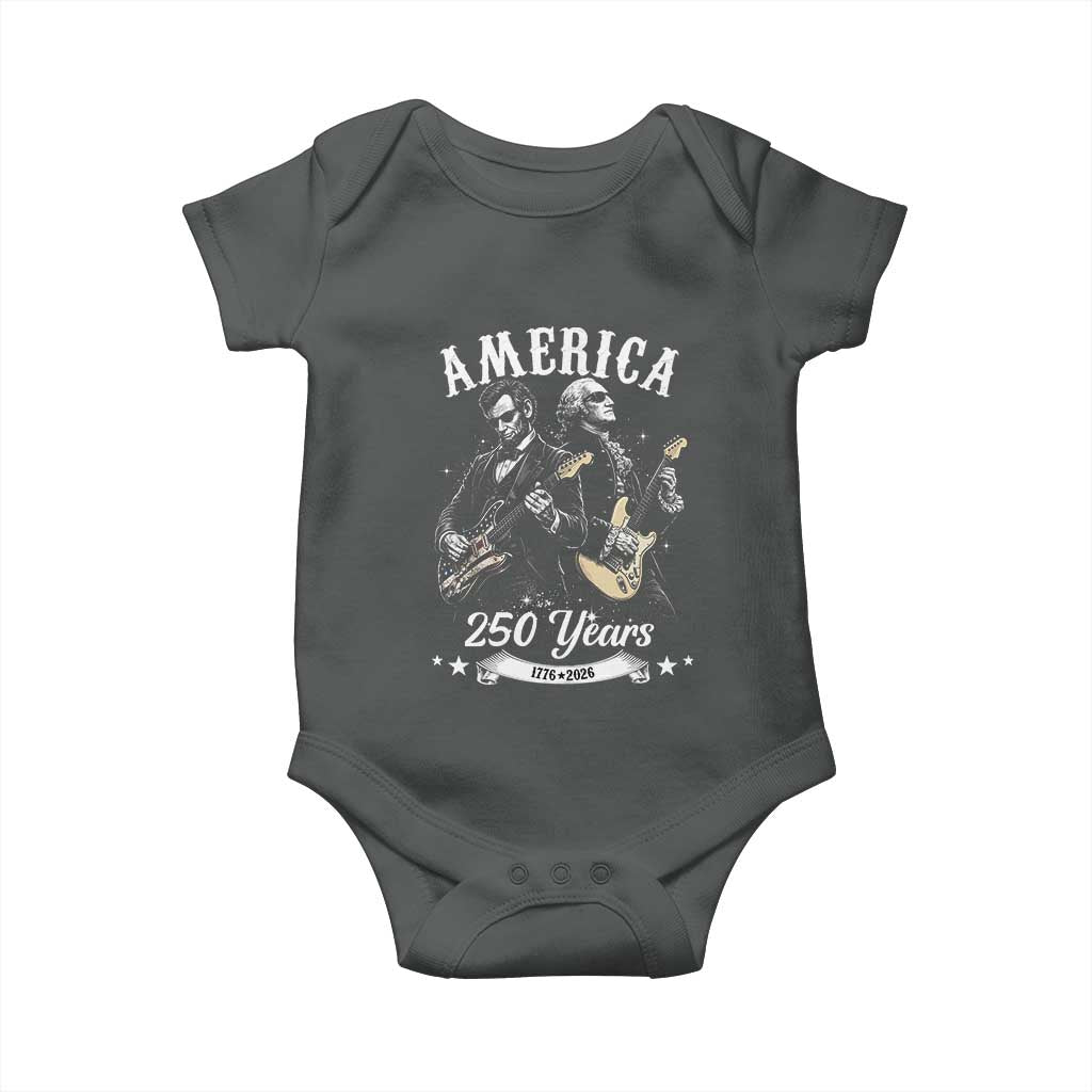 America 250 Years Abraham Lincoln and George Washington Rock Concert Baby Onesie Presidents Jamming Electric Guitars 1776 to 2026 Semiquincentennial