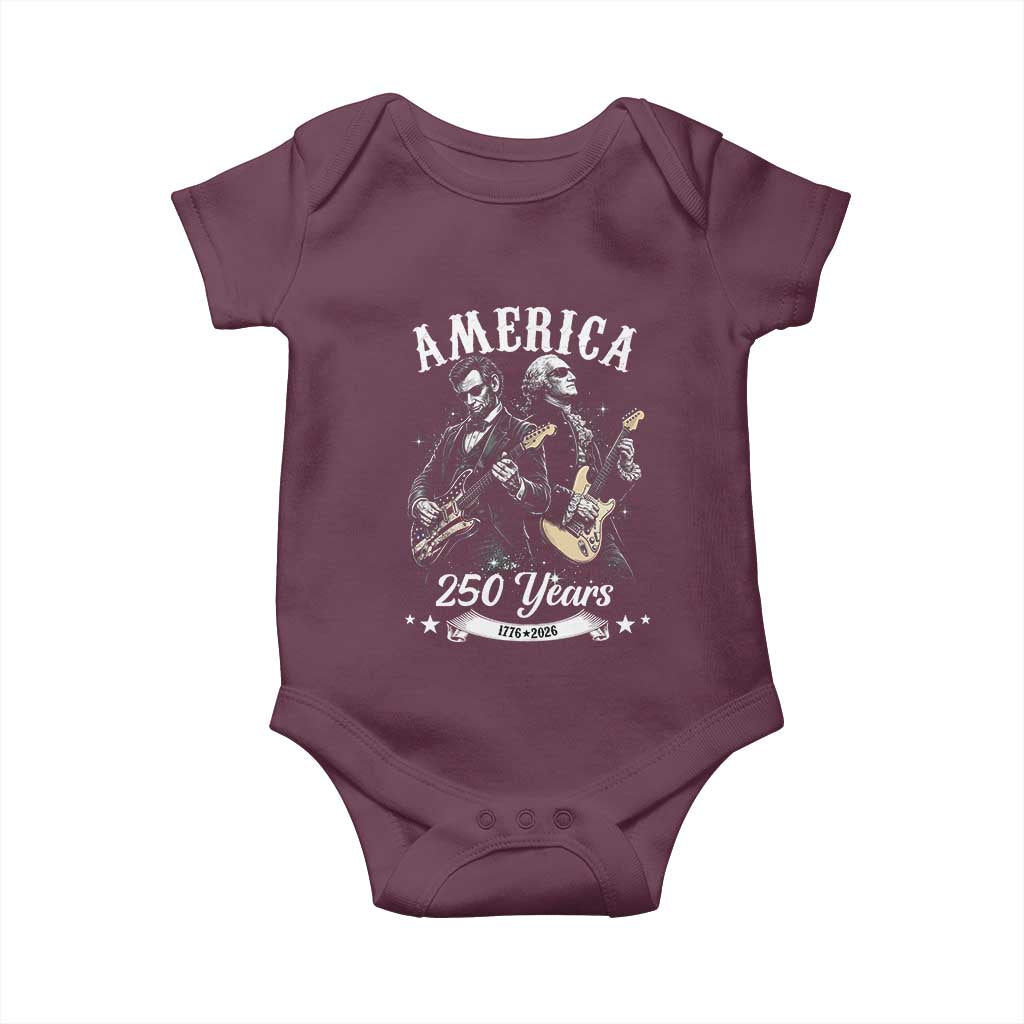 America 250 Years Abraham Lincoln and George Washington Rock Concert Baby Onesie Presidents Jamming Electric Guitars 1776 to 2026 Semiquincentennial