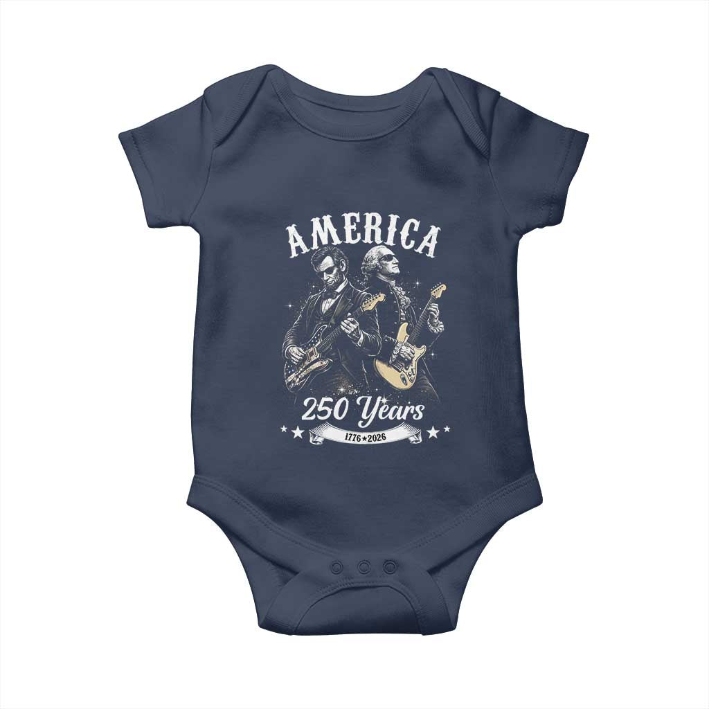 America 250 Years Abraham Lincoln and George Washington Rock Concert Baby Onesie Presidents Jamming Electric Guitars 1776 to 2026 Semiquincentennial
