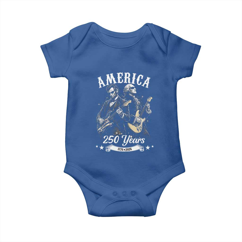 America 250 Years Abraham Lincoln and George Washington Rock Concert Baby Onesie Presidents Jamming Electric Guitars 1776 to 2026 Semiquincentennial