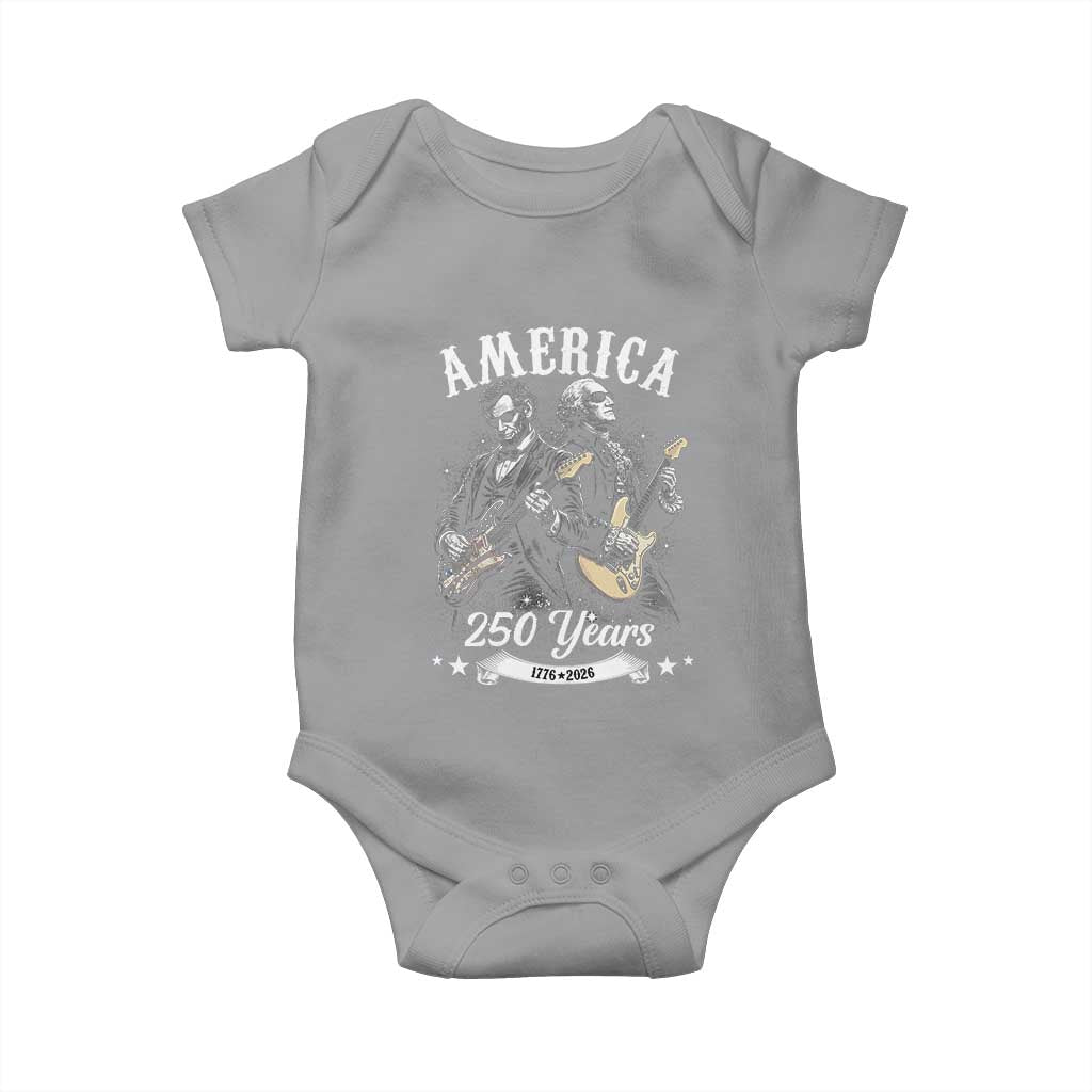 America 250 Years Abraham Lincoln and George Washington Rock Concert Baby Onesie Presidents Jamming Electric Guitars 1776 to 2026 Semiquincentennial