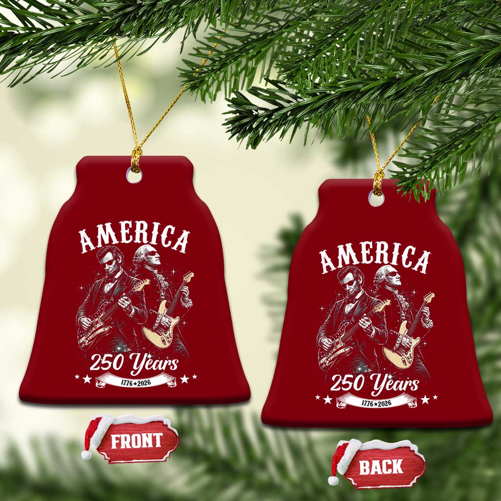 America 250 Years Abraham Lincoln and George Washington Rock Concert Ceramic Ornament Presidents Jamming Electric Guitars 1776 to 2026 Semiquincentennial