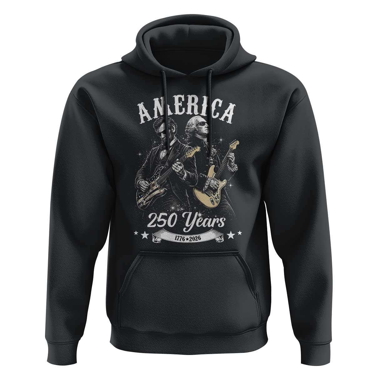 America 250 Years Abraham Lincoln and George Washington Rock Concert Hoodie Presidents Jamming Electric Guitars 1776 to 2026 Semiquincentennial