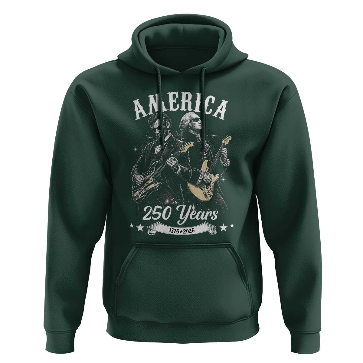 America 250 Years Abraham Lincoln and George Washington Rock Concert Hoodie Presidents Jamming Electric Guitars 1776 to 2026 Semiquincentennial