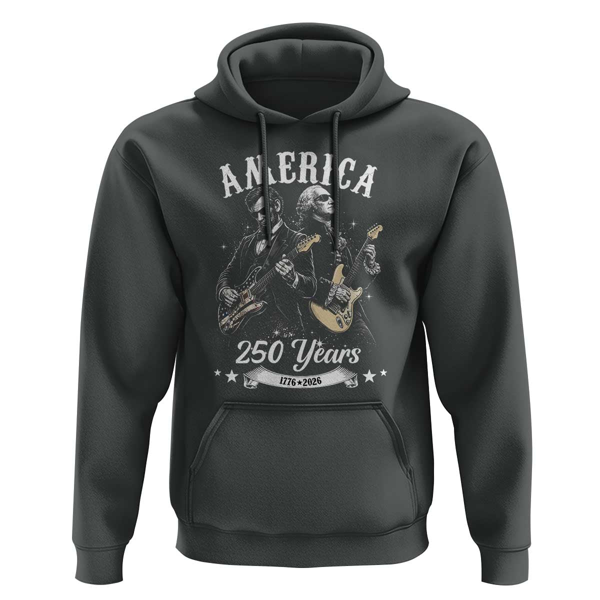 America 250 Years Abraham Lincoln and George Washington Rock Concert Hoodie Presidents Jamming Electric Guitars 1776 to 2026 Semiquincentennial