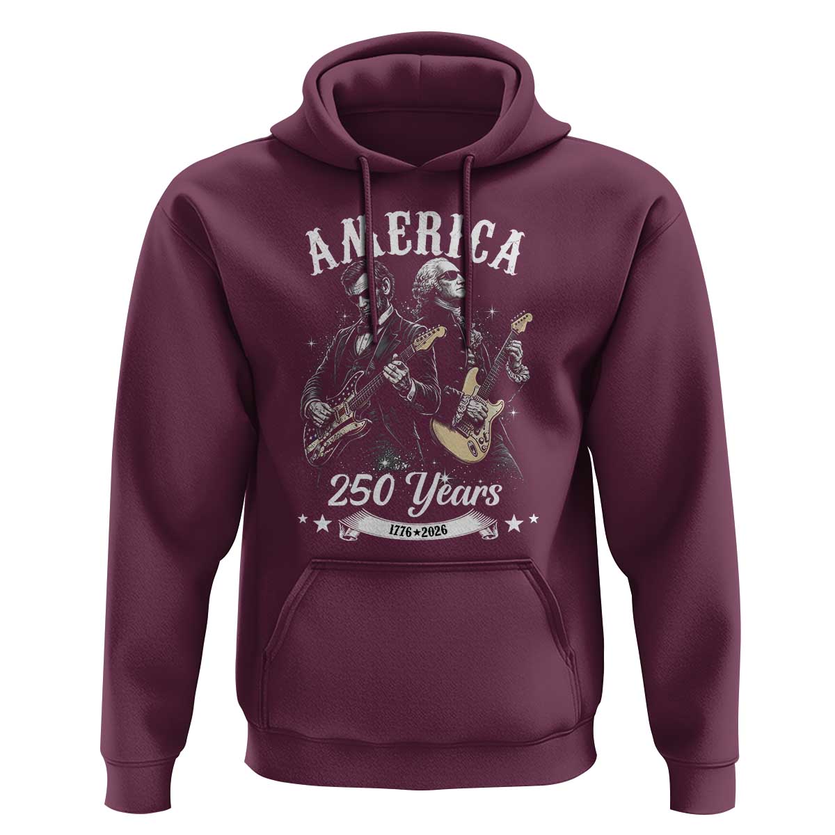 America 250 Years Abraham Lincoln and George Washington Rock Concert Hoodie Presidents Jamming Electric Guitars 1776 to 2026 Semiquincentennial