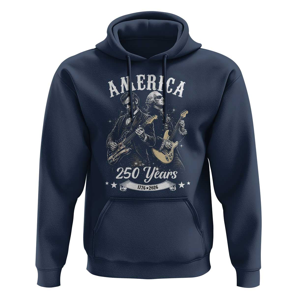 America 250 Years Abraham Lincoln and George Washington Rock Concert Hoodie Presidents Jamming Electric Guitars 1776 to 2026 Semiquincentennial