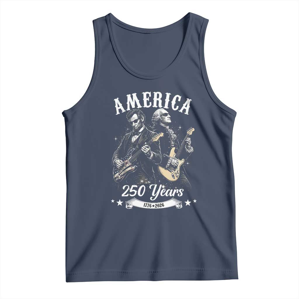 America 250 Years Abraham Lincoln and George Washington Rock Concert Tank Top Presidents Jamming Electric Guitars 1776 to 2026 Semiquincentennial