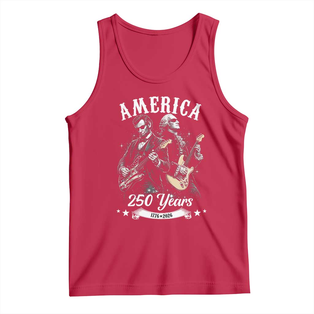 America 250 Years Abraham Lincoln and George Washington Rock Concert Tank Top Presidents Jamming Electric Guitars 1776 to 2026 Semiquincentennial