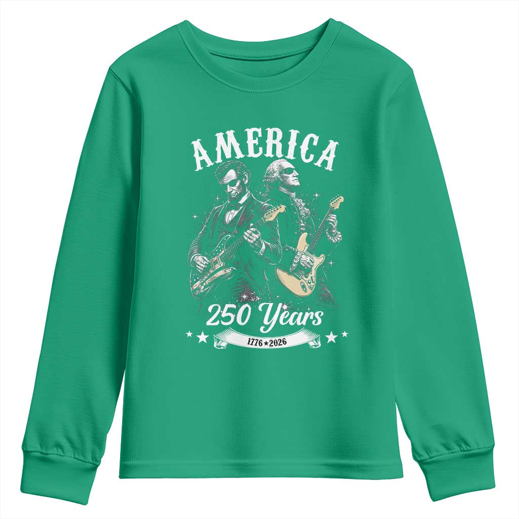 America 250 Years Abraham Lincoln and George Washington Rock Concert Youth Sweatshirt Presidents Jamming Electric Guitars 1776 to 2026 Semiquincentennial