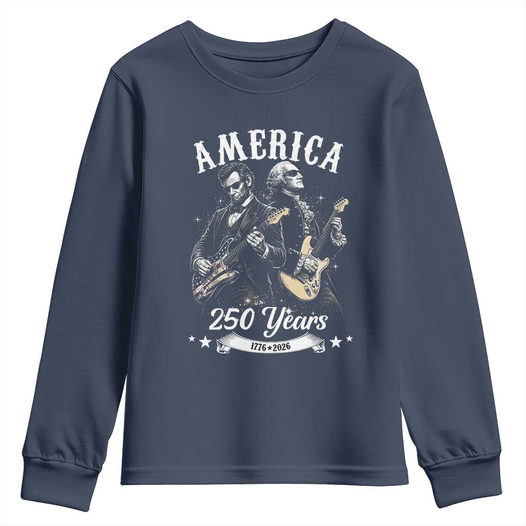 America 250 Years Abraham Lincoln and George Washington Rock Concert Youth Sweatshirt Presidents Jamming Electric Guitars 1776 to 2026 Semiquincentennial