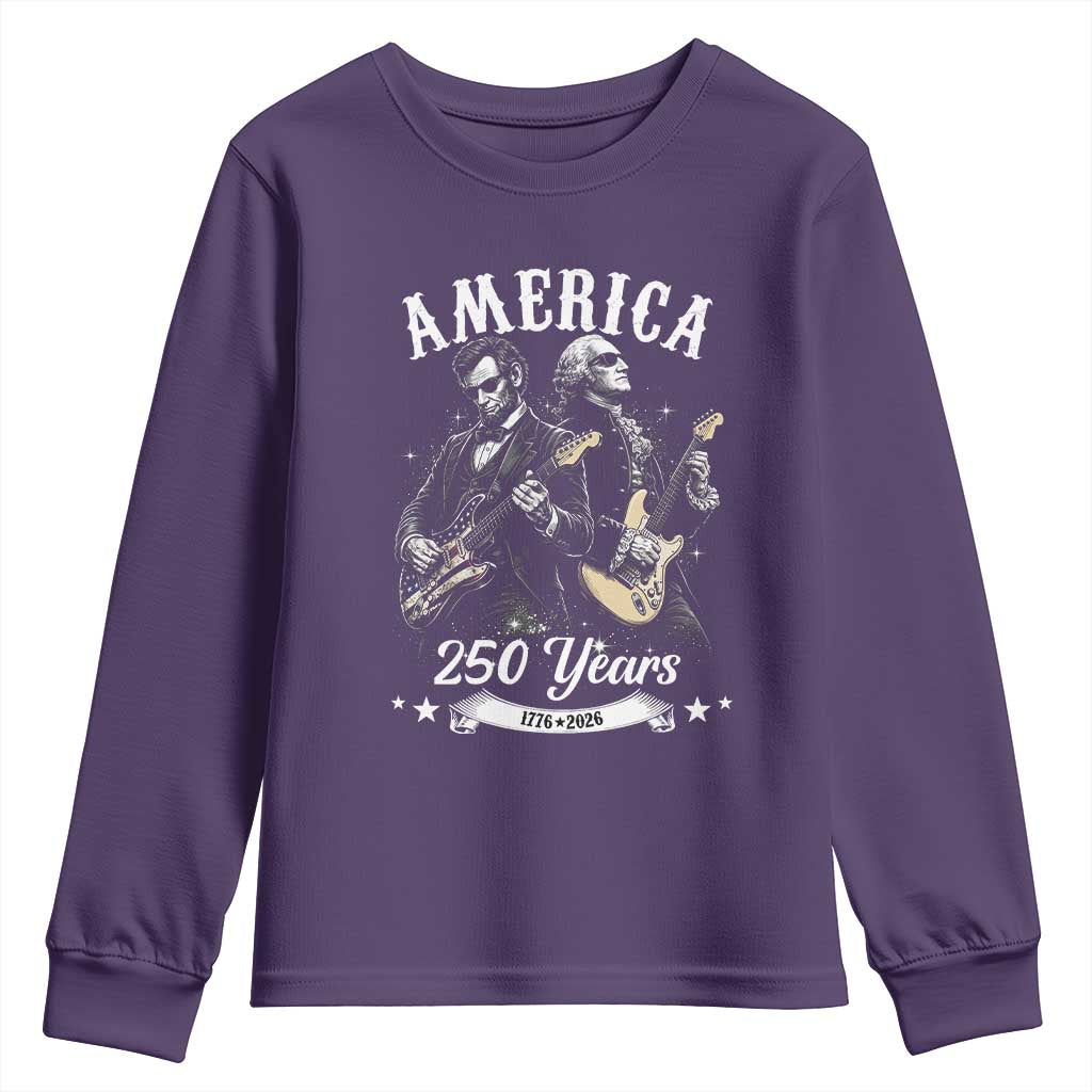 America 250 Years Abraham Lincoln and George Washington Rock Concert Youth Sweatshirt Presidents Jamming Electric Guitars 1776 to 2026 Semiquincentennial