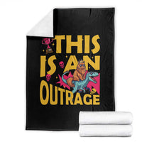 This Is An Outrage Sassy Cat Riding Raptor Dinosaur Throw Blanket Retro Pop Art Graphic