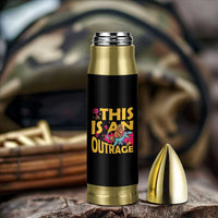 This Is An Outrage Sassy Cat Riding Raptor Dinosaur Bullet Tumbler Retro Pop Art Graphic
