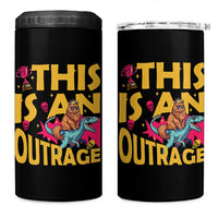 This Is An Outrage Sassy Cat Riding Raptor Dinosaur 4 in 1 Can Cooler Tumbler Retro Pop Art Graphic