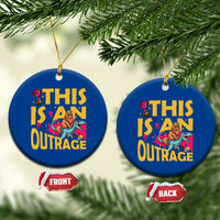 This Is An Outrage Sassy Cat Riding Raptor Dinosaur Ceramic Ornament Retro Pop Art Graphic