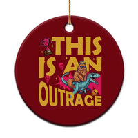 This Is An Outrage Sassy Cat Riding Raptor Dinosaur Ceramic Ornament Retro Pop Art Graphic