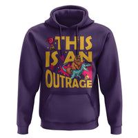 This Is An Outrage Sassy Cat Riding Raptor Dinosaur Hoodie Retro Pop Art Graphic