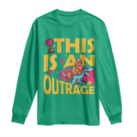This Is An Outrage Sassy Cat Riding Raptor Dinosaur Long Sleeve Shirt Retro Pop Art Graphic