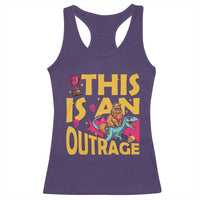 This Is An Outrage Sassy Cat Riding Raptor Dinosaur Racerback Tank Top Retro Pop Art Graphic