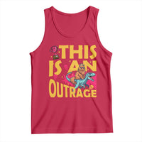 This Is An Outrage Sassy Cat Riding Raptor Dinosaur Tank Top Retro Pop Art Graphic