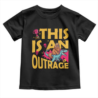 This Is An Outrage Sassy Cat Riding Raptor Dinosaur Toddler T Shirt Retro Pop Art Graphic