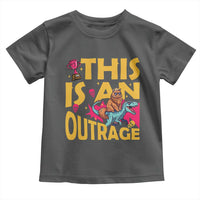 This Is An Outrage Sassy Cat Riding Raptor Dinosaur Toddler T Shirt Retro Pop Art Graphic