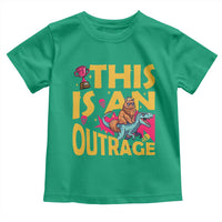 This Is An Outrage Sassy Cat Riding Raptor Dinosaur Toddler T Shirt Retro Pop Art Graphic